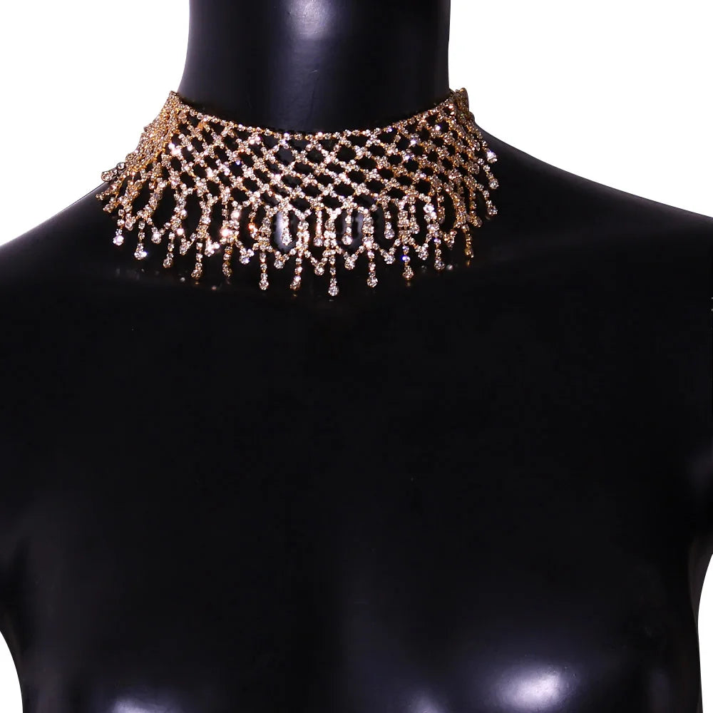 Sparkling Hollow Collar Crystal Chunky Chain Necklace