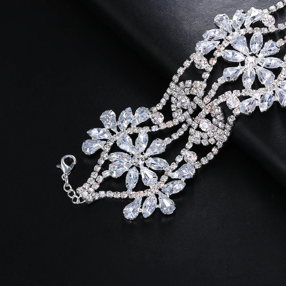 Hollow Flower Crystal Rhinestone Choker Necklace