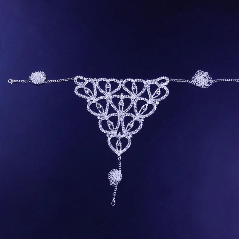 Crystal Body Chain Harness Bra and Thong