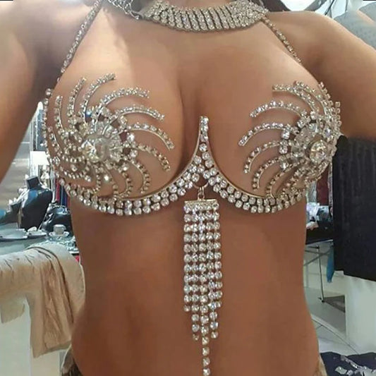 Sexy Crystal Tassel Swirl Shape Exotic Bra Chest Chain