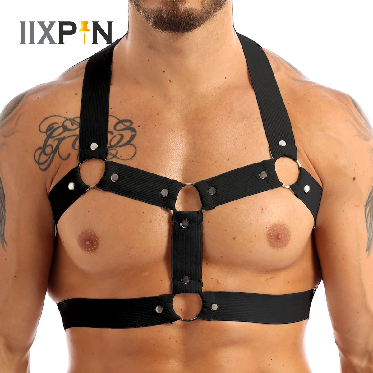 Mens BDSM Fetish Chest Harness Belt/O-Rings/Shoulder Straps.