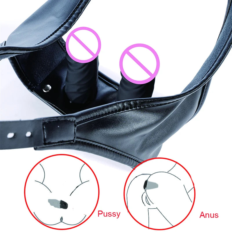 Strap-On Thong with Inner Dildo, Attachable Vaginal and Anal Plug