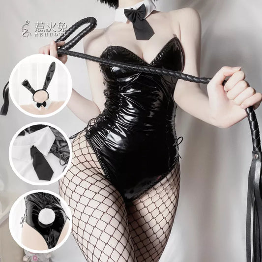 Faux Leather Bunny Girl Sexy Jumpsuit