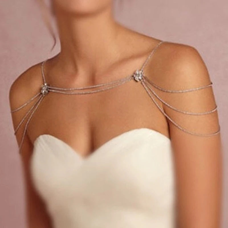 Sexy Sensual Crystal Shoulder Harness Chain Necklace