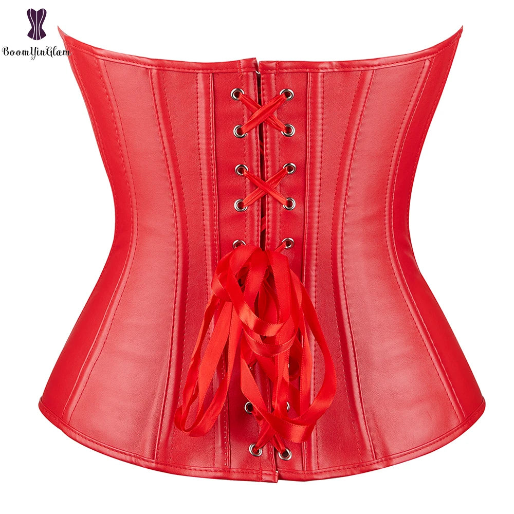 Plus Size Red Women Body Shapewear Overbust Corselet Gothic Stempunk Leather Boned Corset Bustier 813#