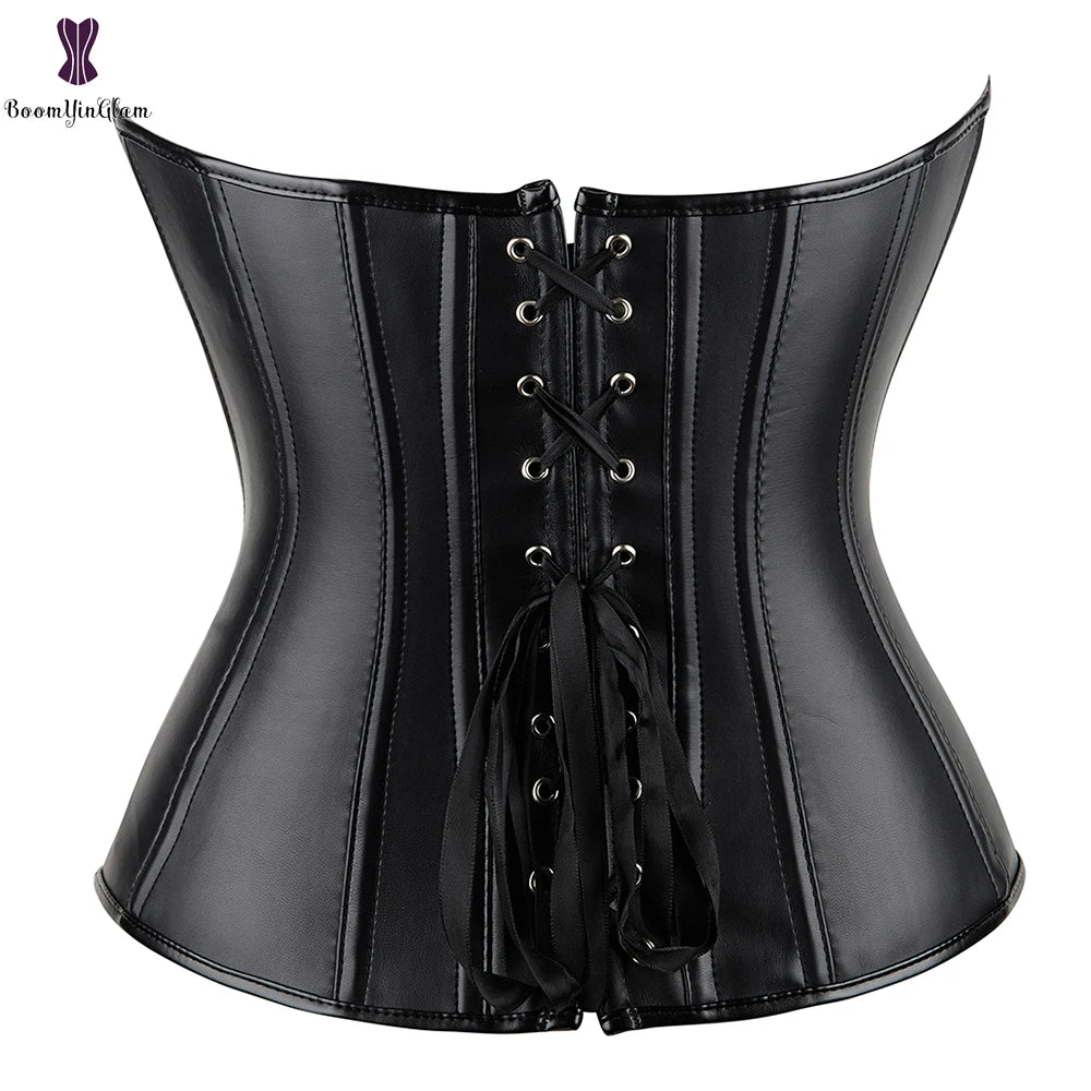 Plus Size Red Women Body Shapewear Overbust Corselet Gothic Stempunk Leather Boned Corset Bustier 813#