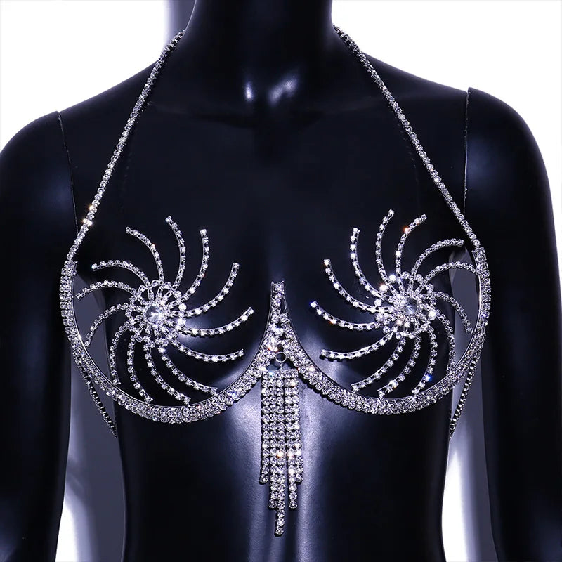 Vegas Style  Chest Chain Rhinestone Lingerie Top