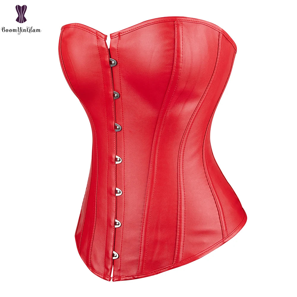 Plus Size Red Women Body Shapewear Overbust Corselet Gothic Stempunk Leather Boned Corset Bustier 813#