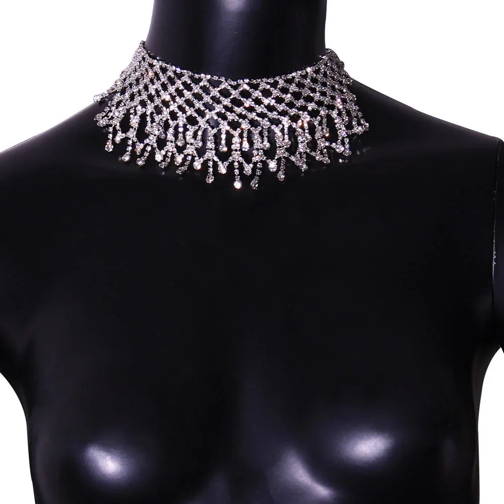 Sparkling Hollow Collar Crystal Chunky Chain Necklace