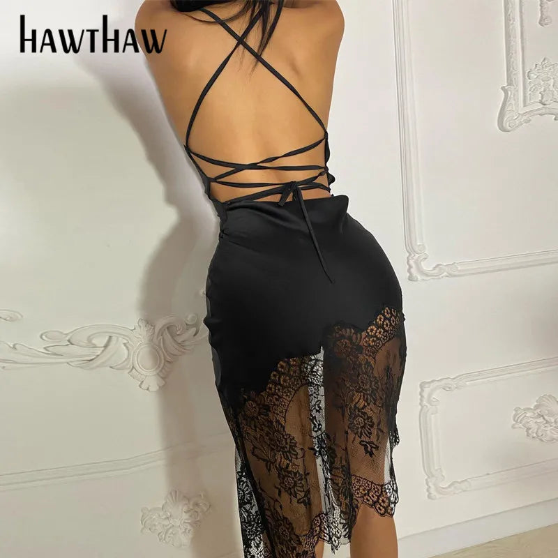 Sexual Exotic Sleeveless Backless Lace Black Dress.