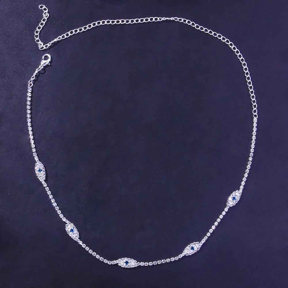 Collar Chain Blue Crystal Necklace Evil Eye Jewelry