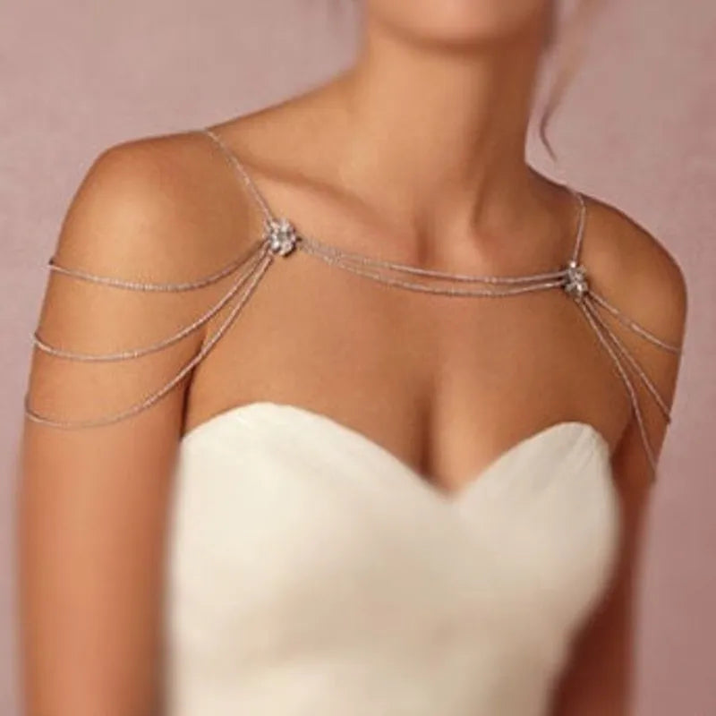 Sexy Sensual Crystal Shoulder Harness Chain Necklace