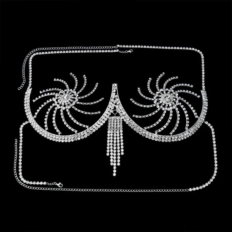 Vegas Style  Chest Chain Rhinestone Lingerie Top