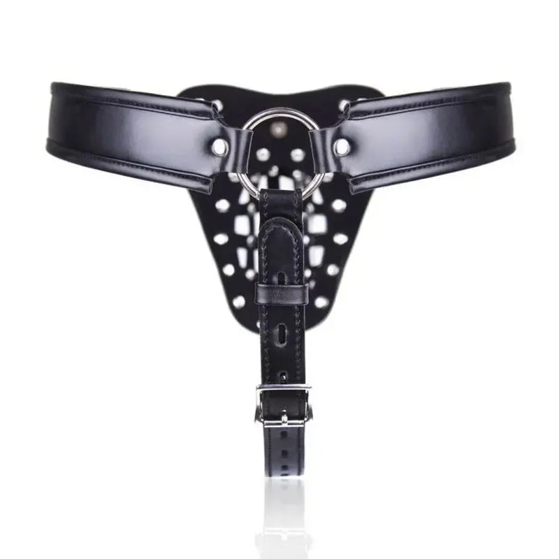 BDSM Metal Studs Leather Strappy Waist-Harness Mesh Crotch Cage G-String.   