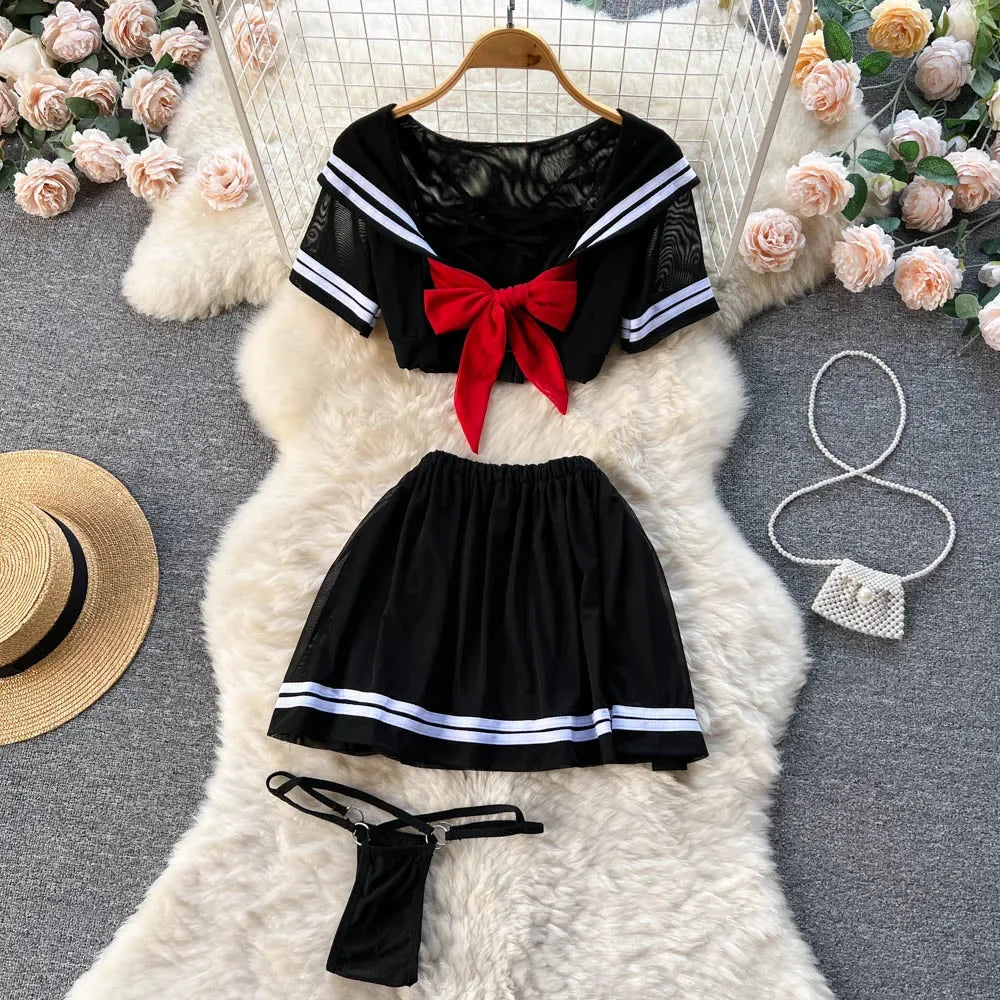 Fetish Erotic Cosplay Maid Jumpsuit with  Headwear