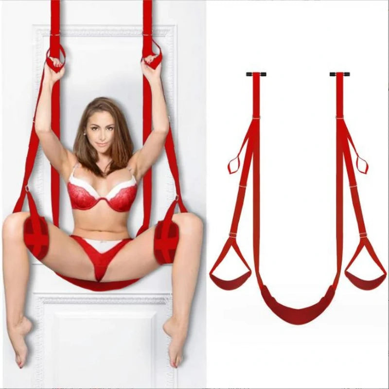 Erotic Seat Cushion, Handcuffs, Easy M-Split Leg Strap Door Swing