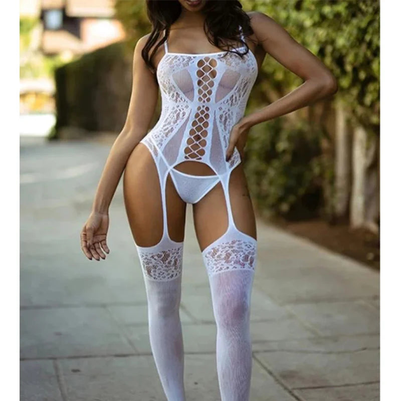 Lace Transparent Fishnet Open Crotch Bodystocking