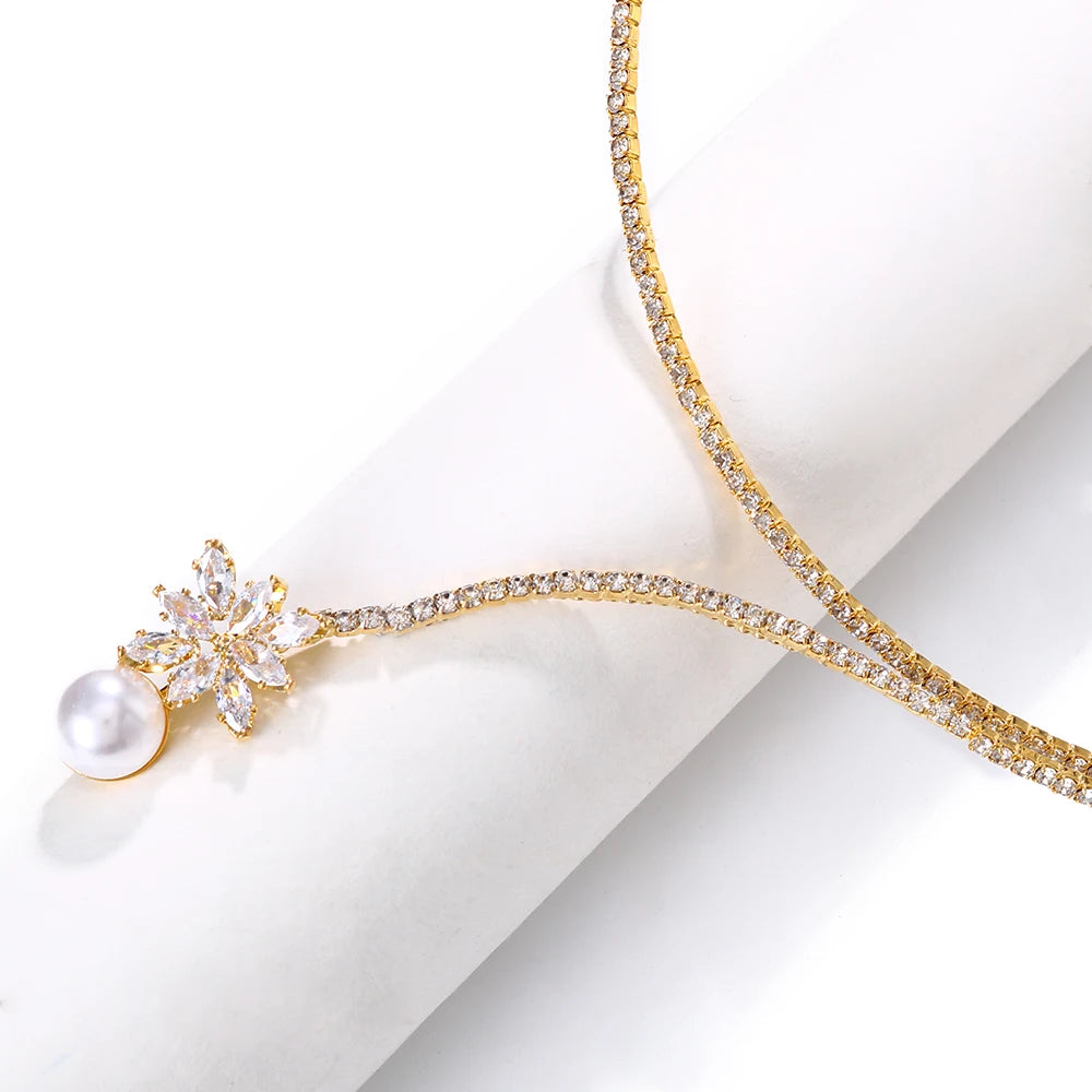 Rhinestone Collar Necklace Pearl Pendant Clavicle Chain