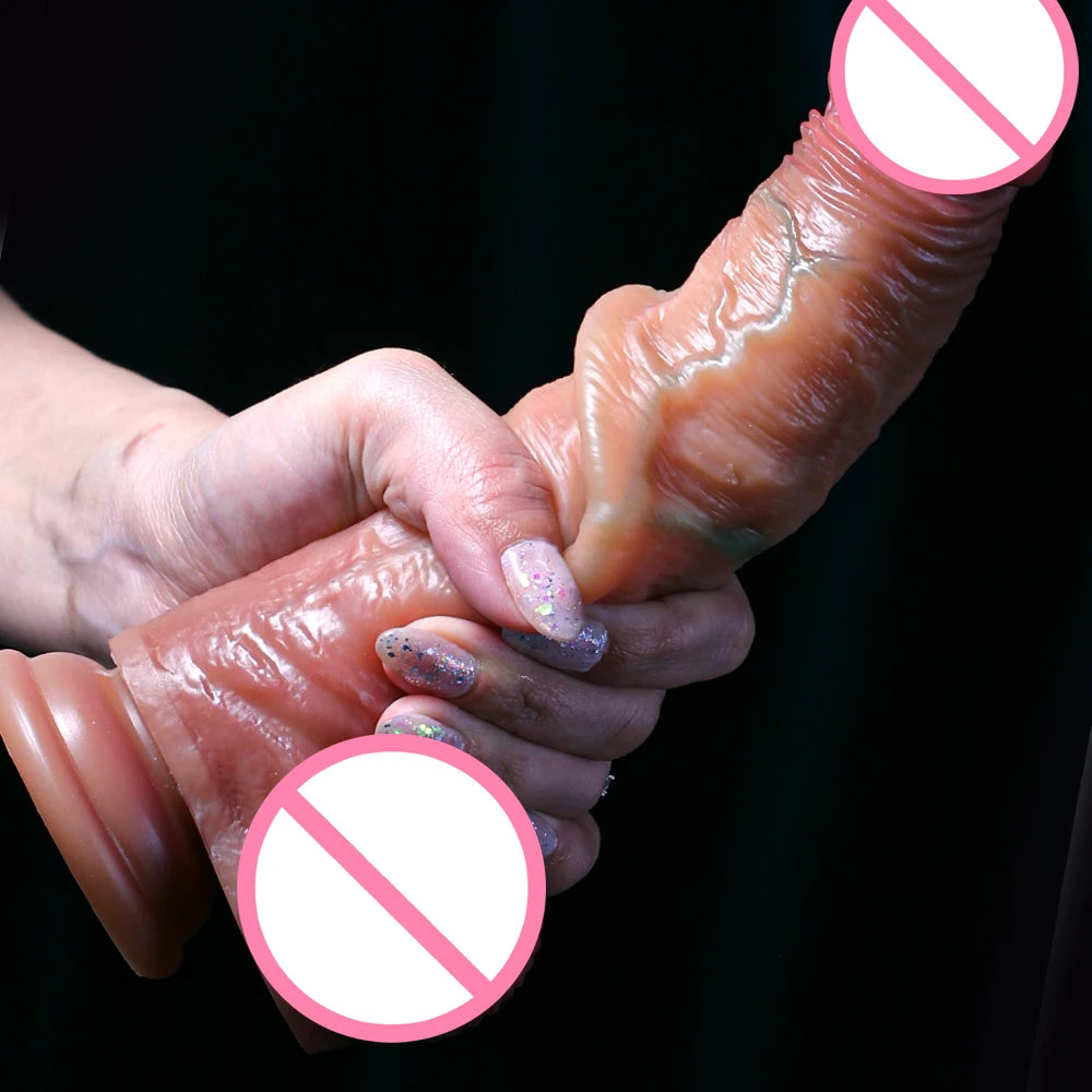 Sliding Foreskin Dildo suction cup strap on dildos realistic silicone penis