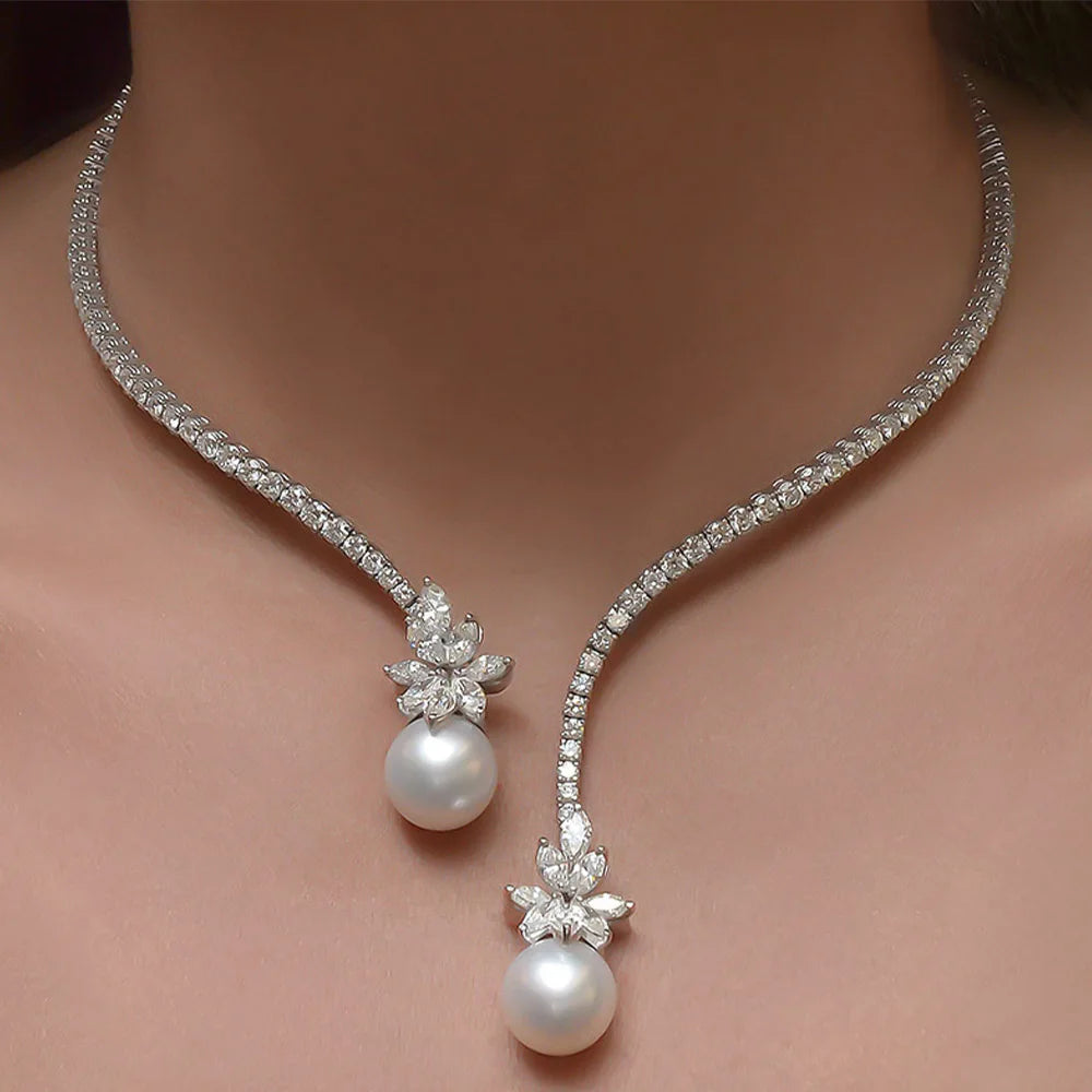 Rhinestone Collar Necklace Pearl Pendant Clavicle Chain