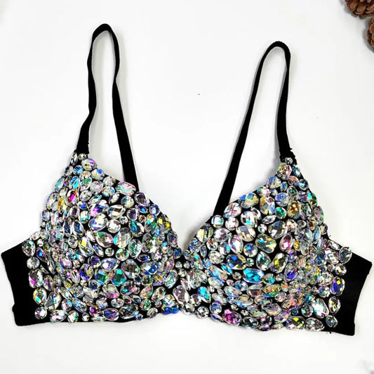 Sexual Exotic Ultra-Short Backless Cropped Beaded Bustier