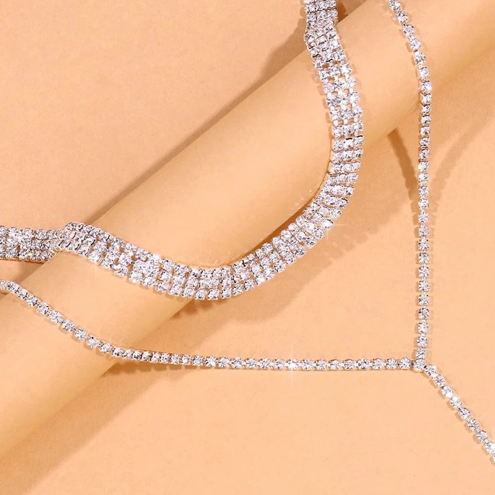 Rhinestone Long Tassel Choker Crystal Necklace Fashion