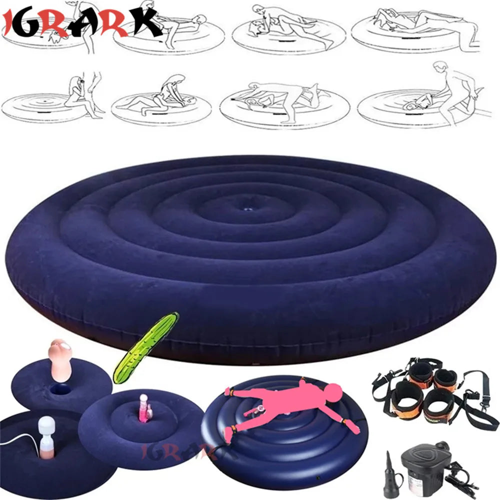 Round Shape Bed Inflatable Sex Sofa BDSM Bondage Handcuffs Sex Furniture Sexules Toys for Couples Adult Games Erotic Accessories