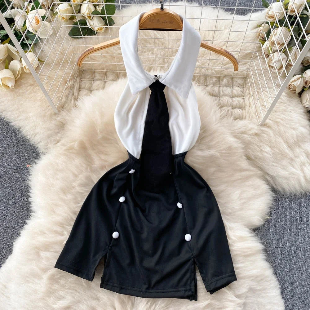 Fetish Erotic Cosplay Maid Jumpsuit with  Headwear