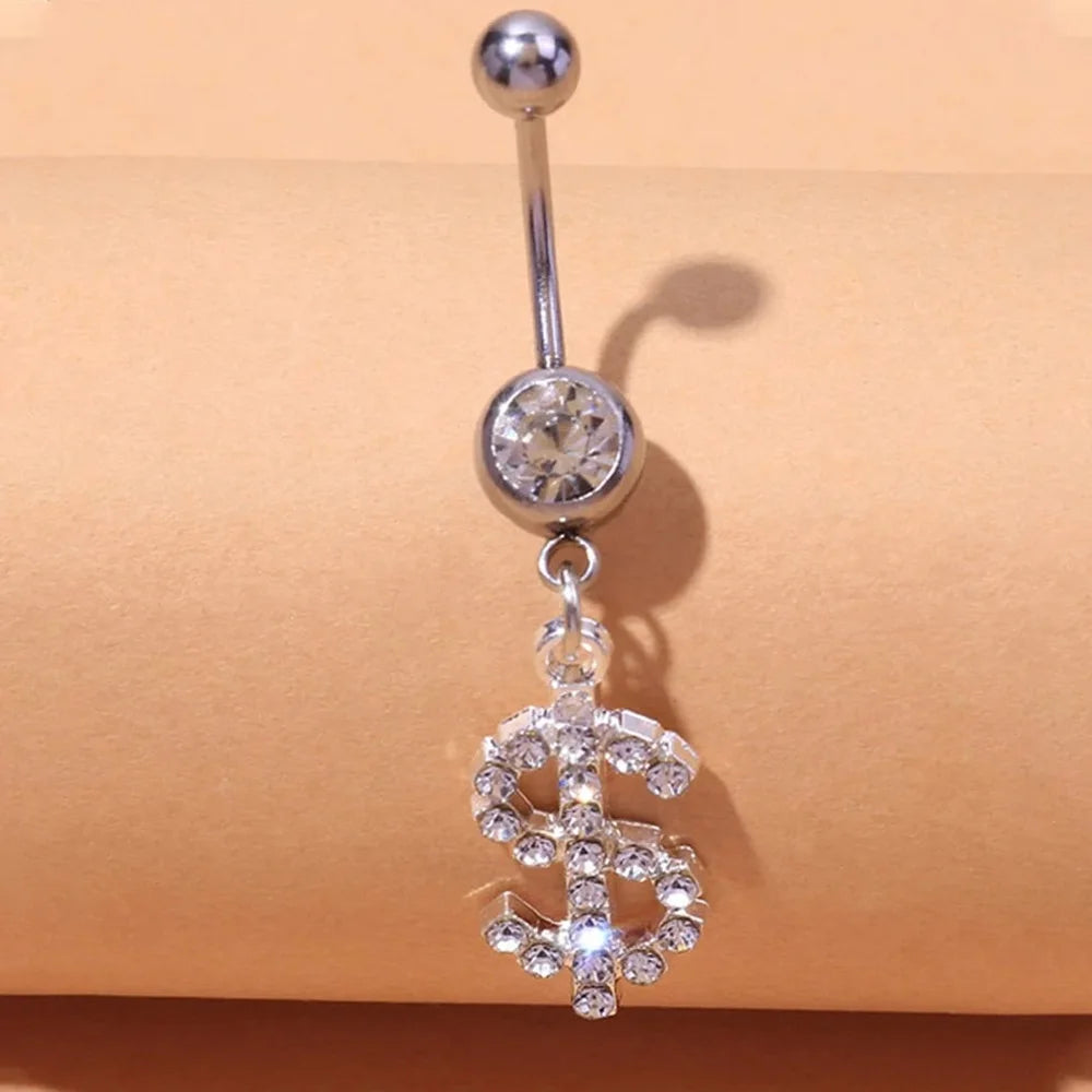 Heart Crystal Belly Button Ring