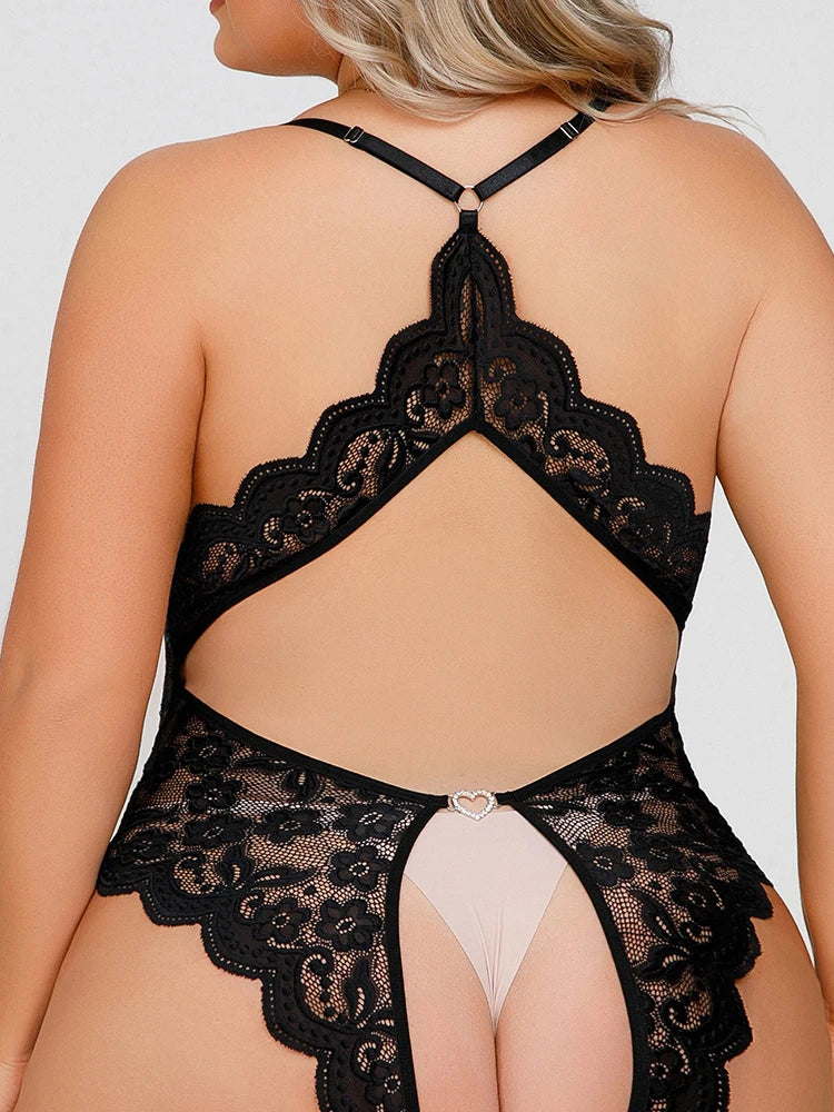 Plus Size  Sexy Erotic Open Crotch Lace Transparent Lingerie