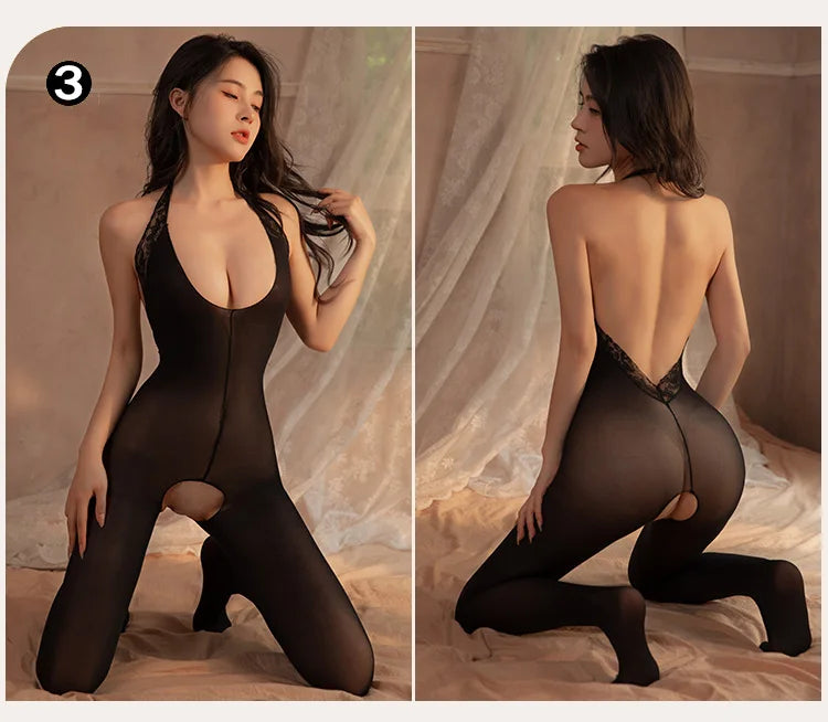 Sexy Fishnet Mesh Bodysuit Female Stretch Open Crotch Bodystocking Lingerie