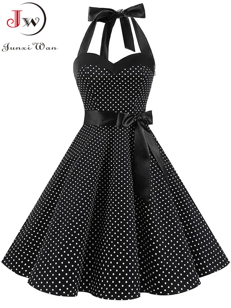 Sexy Retro Halter Vintage Pin-Up Polka Dot Dress