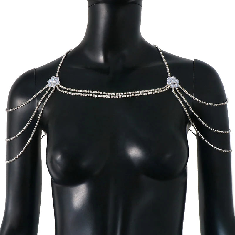 Sexy Sensual Crystal Shoulder Harness Chain Necklace