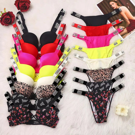 Sexy Fun Rhinestone Push-Up 2-Pcs Bra and Panty Sets