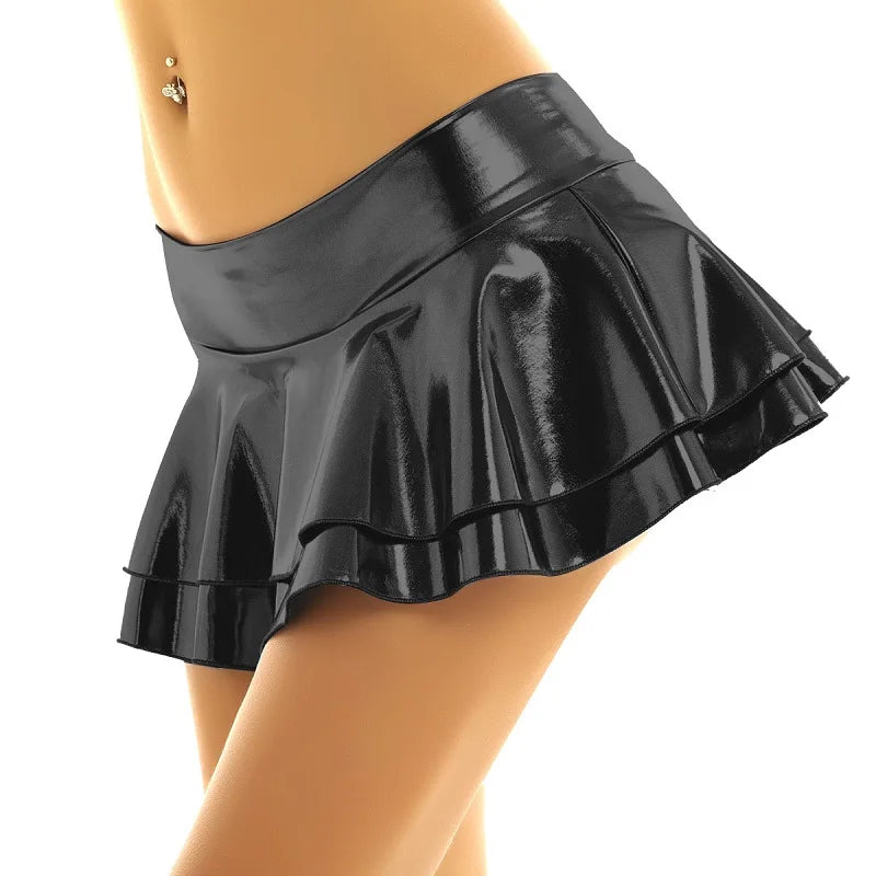 Baby-Doll Lingerie Mini Skirts Leather Dress