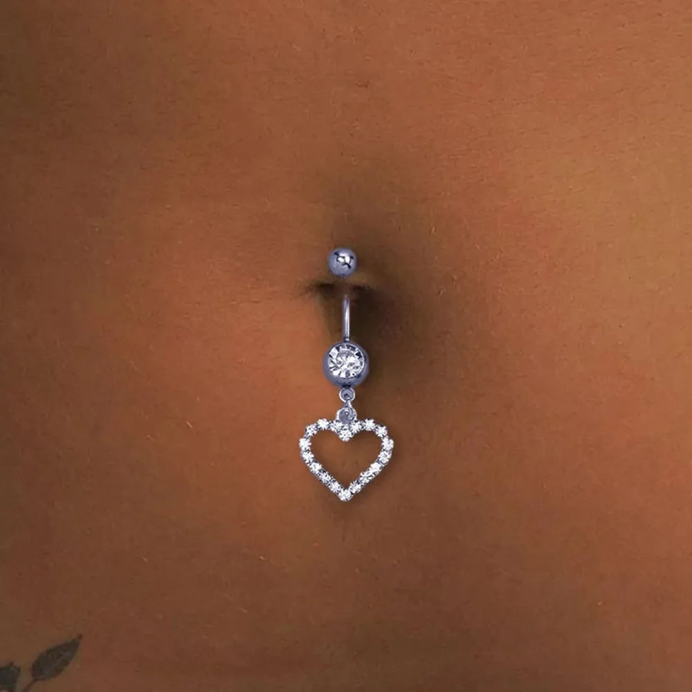 Heart Crystal Belly Button Ring