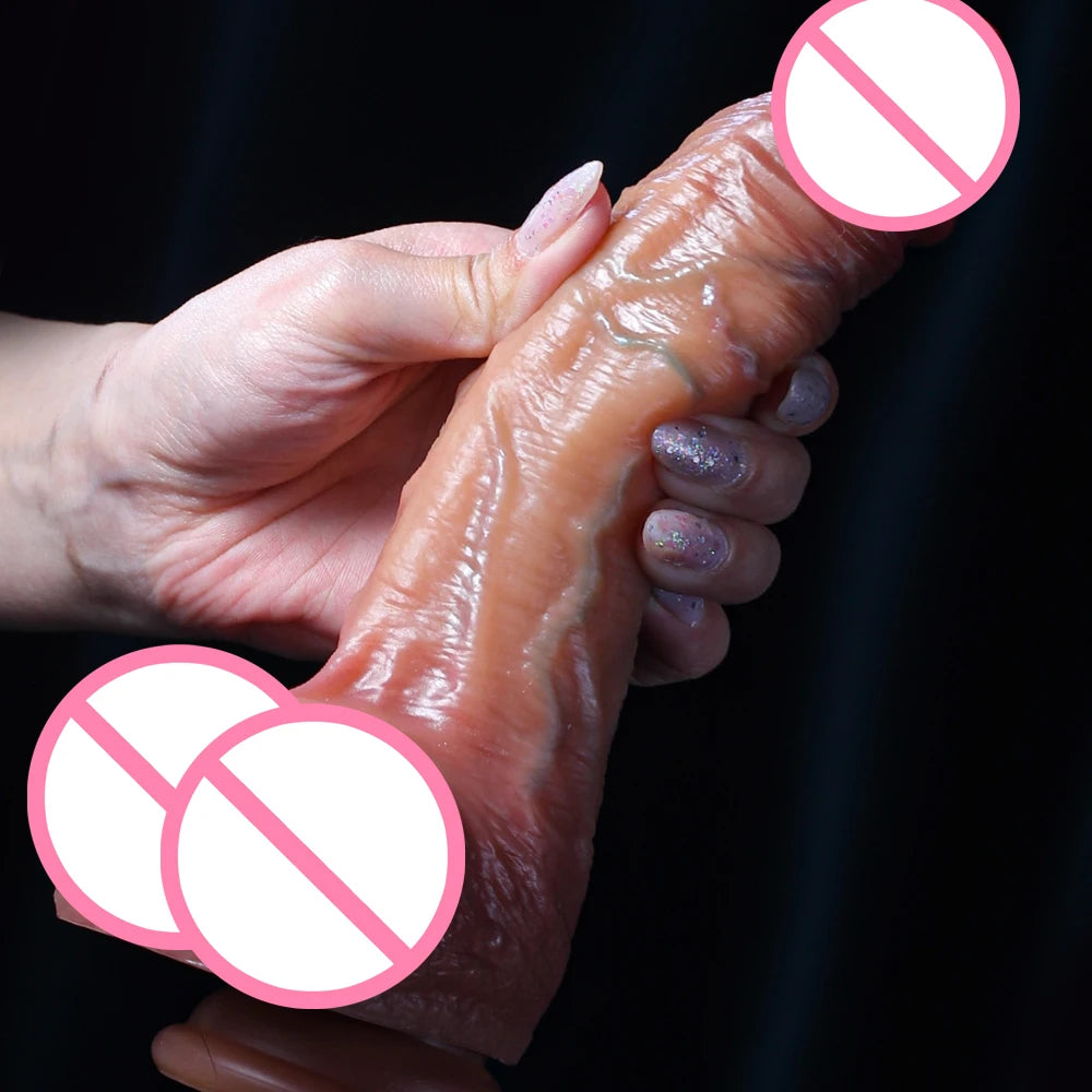 Sliding Foreskin Dildo suction cup strap on dildos realistic silicone penis