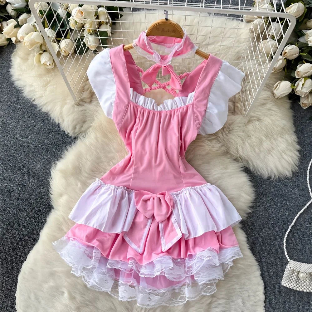 Fetish Erotic Cosplay Maid Jumpsuit with  Headwear