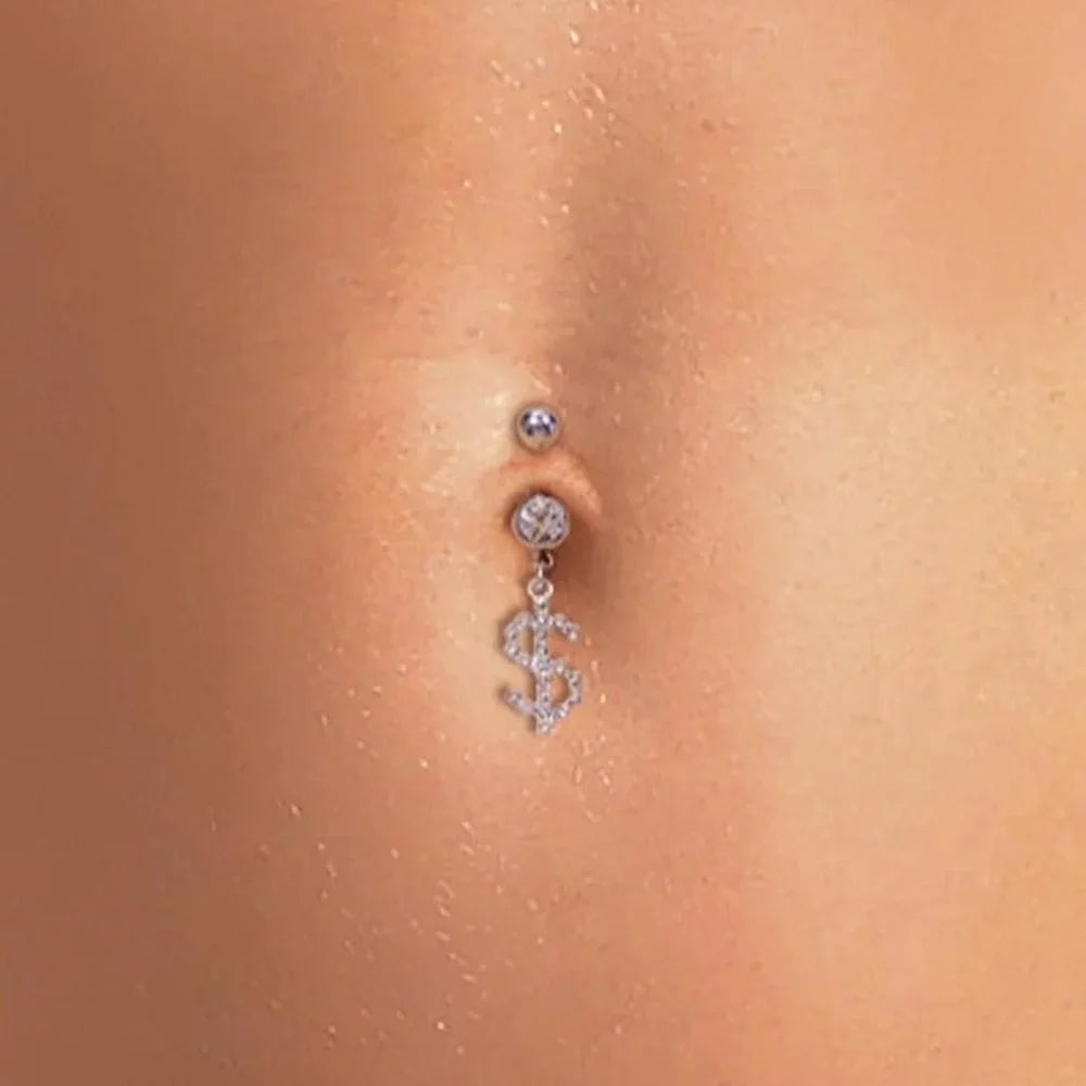 Heart Crystal Belly Button Ring