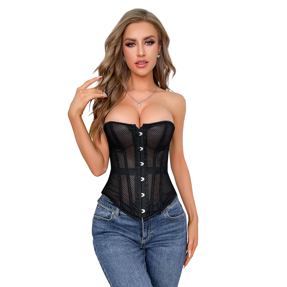 Sexy Transparent Mesh Hollow Out Corselet Breathable Bustier