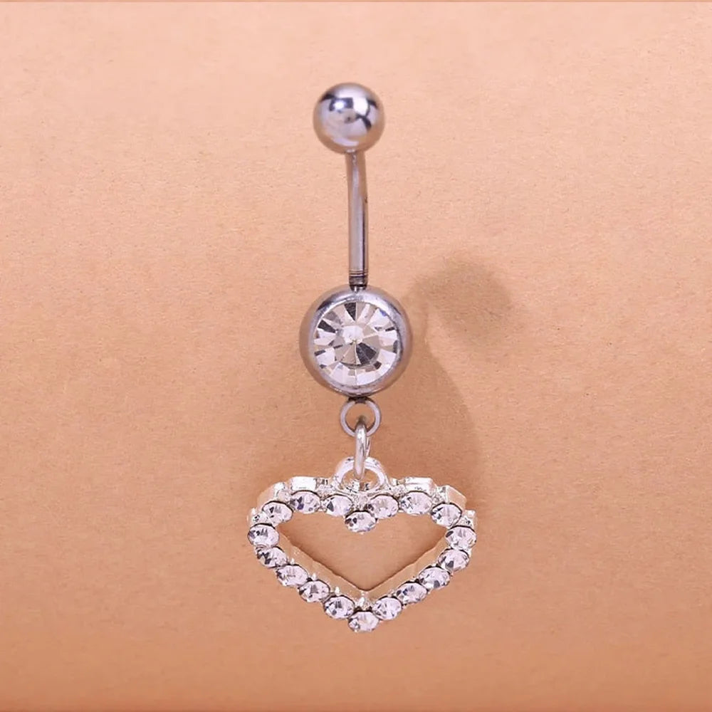 Heart Crystal Belly Button Ring