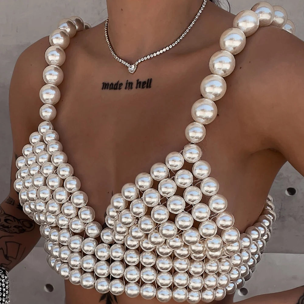 Sexy Imitation Pearl Tanks Bra Bikini Tops